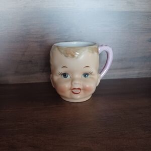 Vintage Shafford Ceramic Angelic Doll Baby Face Mug Cup Pink Handle
